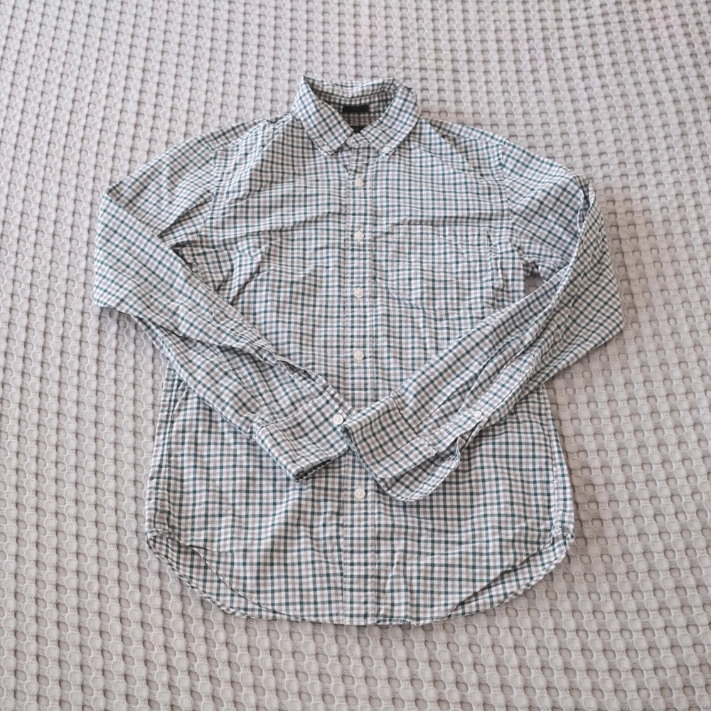 JCrew Green Men's Long-Sleeve Plaid Button-Up Shirt Extra Small XS